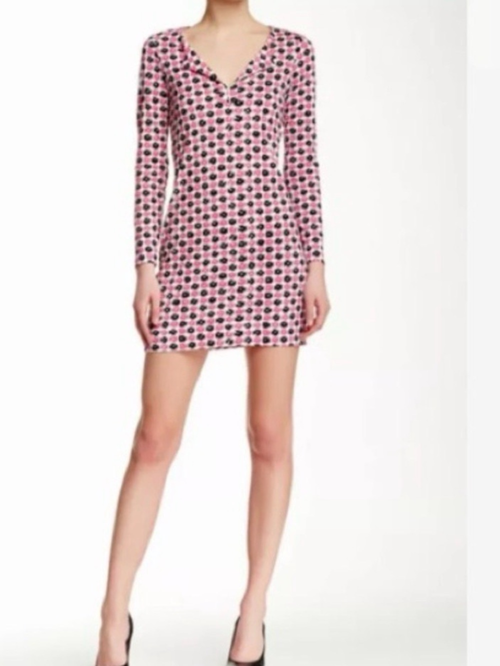 Diane Von Furstenberg Pink and Black Geometric Long Sleeve Dress